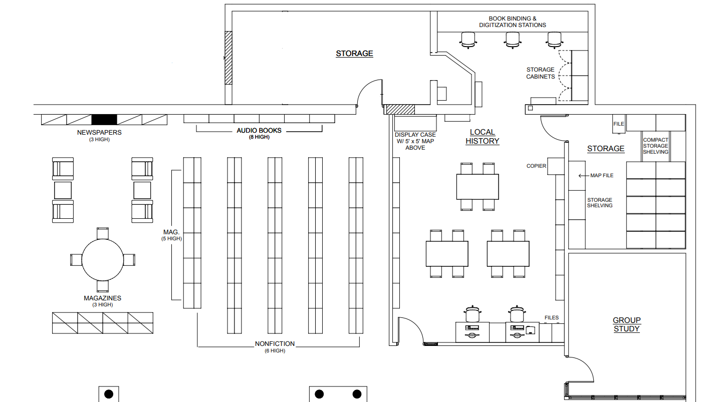 Floor plan for new local history wing at Marshall District Library.